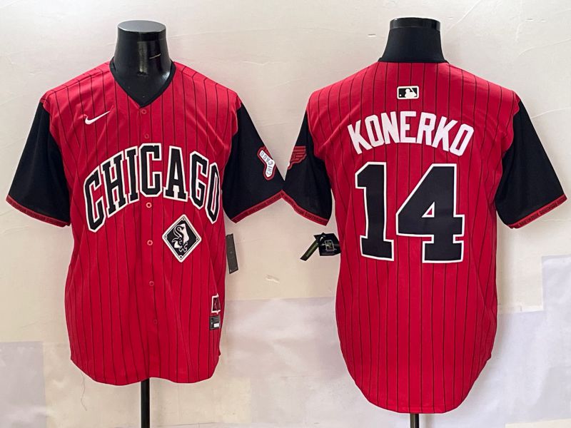 Men Chicago White Sox #14 Konerko Red Stripe Joint Name Nike 2025 MLB Jersey style 16